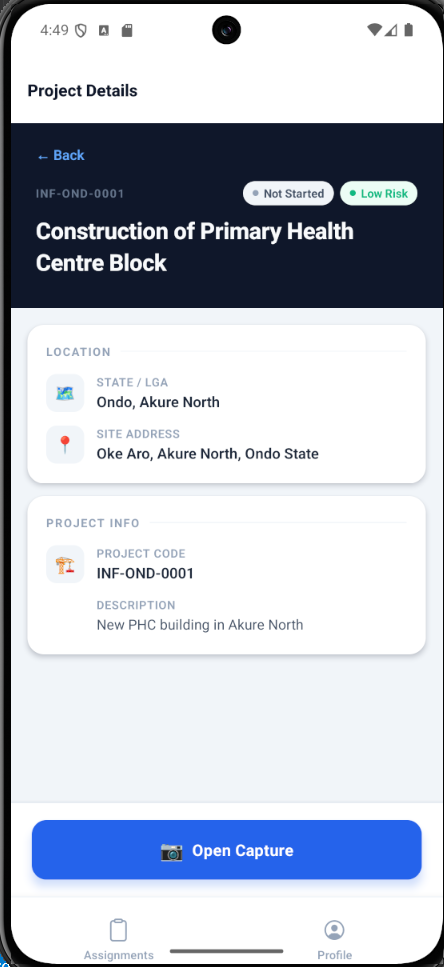 InfraTrack Mobile Interface